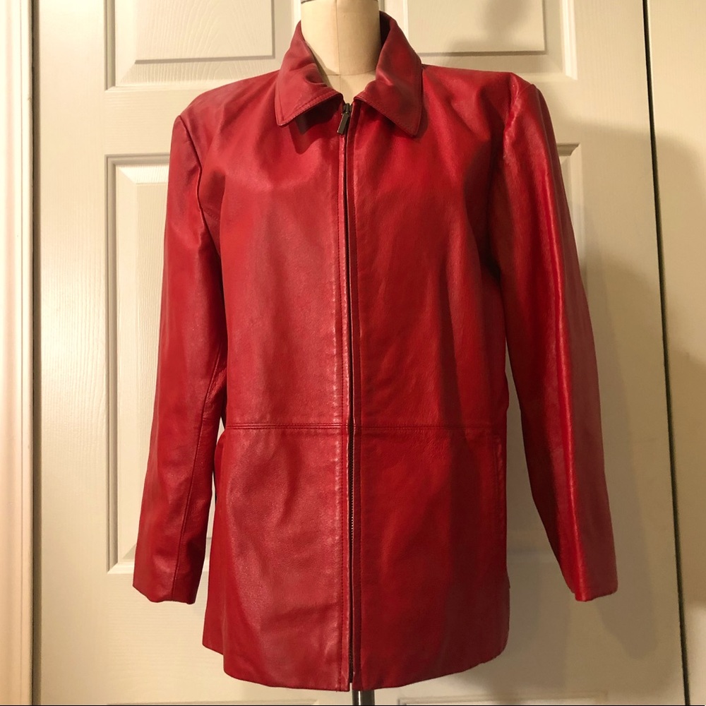 Vintage Worthington Red Leather Lined Pockets Jacket Size XL